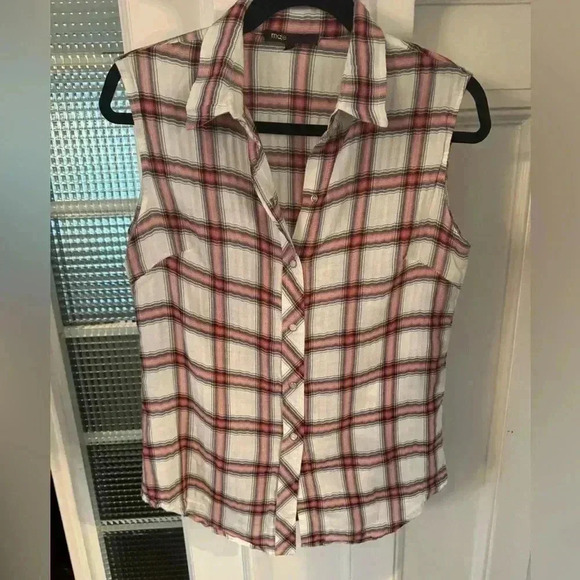 Maje Tops - Maje women’s sleeveless snap down plaid shirt made in France size 2